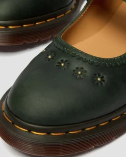 Mary Jane Flower Crazy Horse Leder Schuhe in Dms Grün