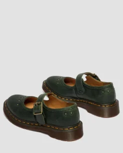 Mary Jane Flower Crazy Horse Leder Schuhe in Dms Grün