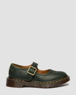 Mary Jane Flower Crazy Horse Leder Schuhe in Dms Grün