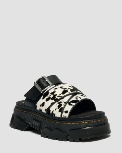 Mattison Slide Dalmatiner Hair On Leder Sandalen in Creme & Schwarz