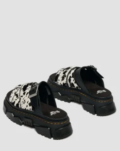 Mattison Slide Dalmatiner Hair On Leder Sandalen in Creme & Schwarz