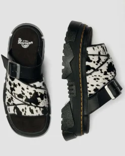 Mattison Slide Dalmatiner Hair On Leder Sandalen in Creme & Schwarz