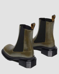 Maybole Chelsea Square Toe Leder Stiefel in Olivgrün Grün