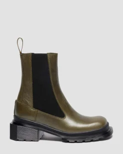 Maybole Chelsea Square Toe Leder Stiefel in Olivgrün Grün