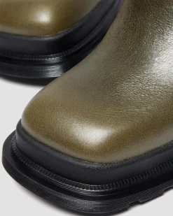 Maybole Chelsea Square Toe Leder Stiefel in Olivgrün Grün