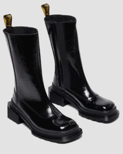Maybole Hi Square Toe Lackleder Chelsea Boots in Schwarz