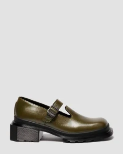 Maybole Mary Jane Square Toe Leder Schuhe in Olivgrün Grün