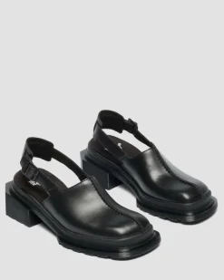 Maybole Square Toe Leder Mules in Schwarz