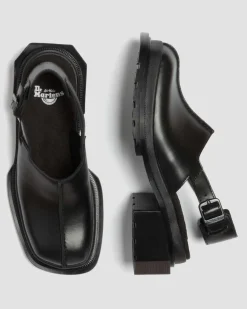 Maybole Square Toe Leder Mules in Schwarz