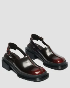 Maybole Square Toe Rub Off Leder Mules in Cherry Red