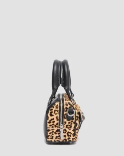 Mini Top Handle Leoparden Tasche in Schwarz & Tan