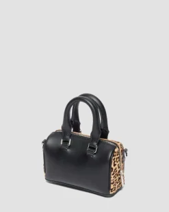 Mini Top Handle Leoparden Tasche in Schwarz & Tan