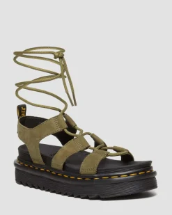 Nartilla Tumbled Nubuck Leder Gladiatorsandalen in Muted Olive