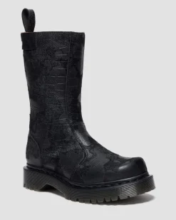 Rejena Hair On Croc Emboss Leder Stiefel in Schwarz
