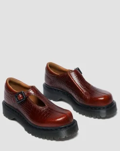 Rejena Mary Jane Croc Emboss Leder Schuhe in Braun