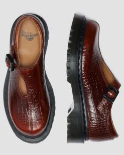 Rejena Mary Jane Croc Emboss Leder Schuhe in Braun