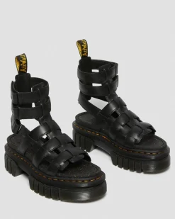 Ricki Nappa Lux Leder Gladiator Plateausandalen in Schwarz