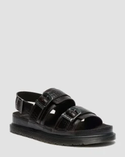 San Two Strap Croc Embossed Leder Sandalen in Dunkelbraun