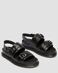 San Two Strap Croc Embossed Leder Sandalen in Dunkelbraun