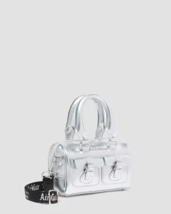 Silver Metallic Patent Lamper Mini Top Handle Tasche in Silber