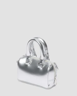 Silver Metallic Patent Lamper Mini Top Handle Tasche in Silber