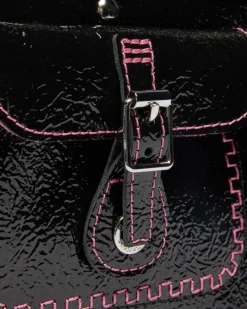 Top Handle Distressed Lackleder Tasche in Schwarz