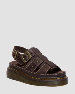 Wrenlie Open Toe Grizzly Leder Fisherman Plateausandalen in Dunkelbraun