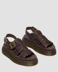 Wrenlie Open Toe Grizzly Leder Fisherman Plateausandalen in Dunkelbraun