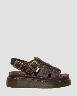Wrenlie Open Toe Grizzly Leder Fisherman Plateausandalen in Dunkelbraun
