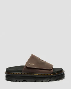 Zebzag Flower Crazy Horse Leder Slides in Dunkelbraun
