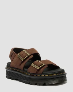 Zebzag Nubuck Plateausandalen in Sepia Braun