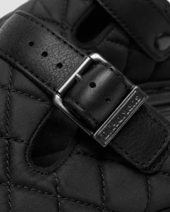 Zebzag Quilted Canvas Plateau Mules in Schwarz