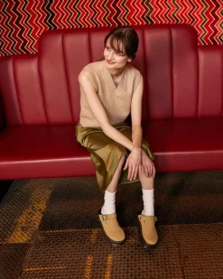 Zebzag Wildleder Casual Slingback Plateau Mules in Tan