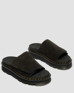 Zebzag Wildleder Plateau Slides in Schwarz
